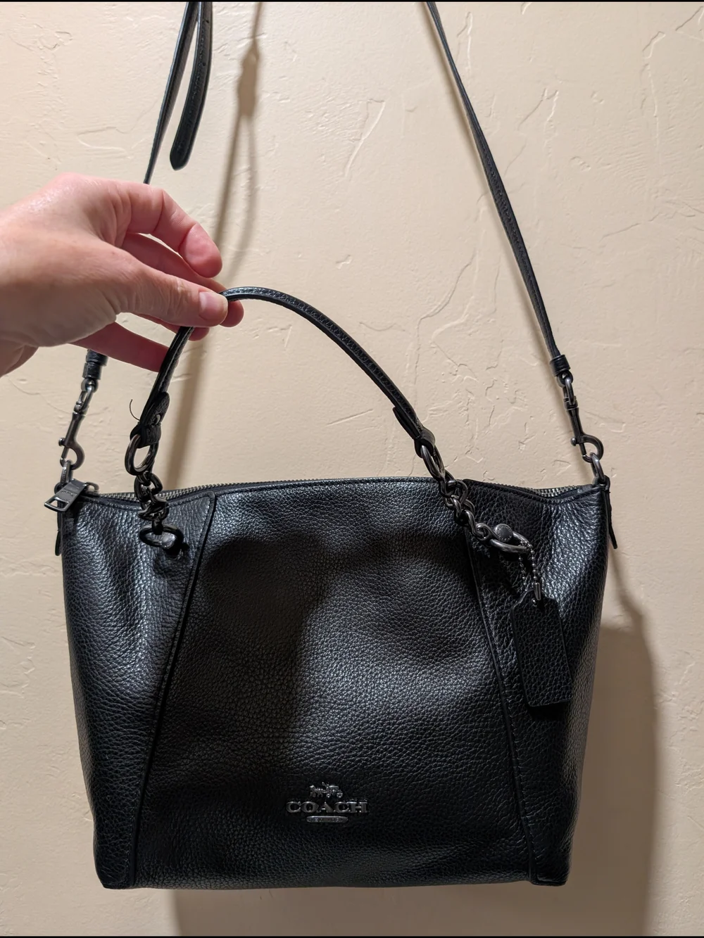 Coach Kacey Pebbled Leather Black Shoulder Crossbody Bag Purse C8317